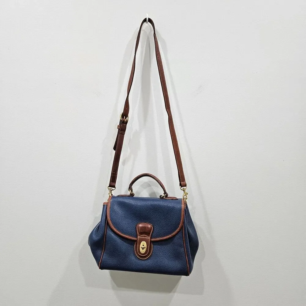 Vintage Coach Sheridan Monticello Leather Crossbody Bag 4226 Navy British Tan